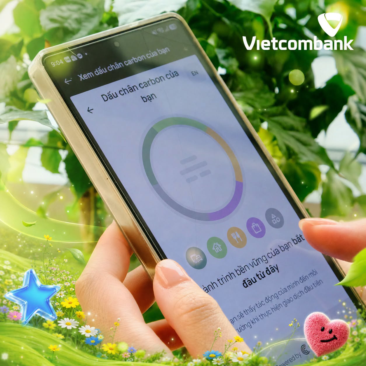Minh họa tính năng Đo lường dấu chân Carbon trên VCB Digibank