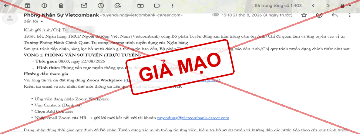 Thư mời phỏng vấn giả mạo Vietcombank